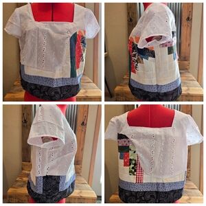 Upcycled Vtg Quilt-top & Lace Crop Top M-L handmade Dont Throw It Out
